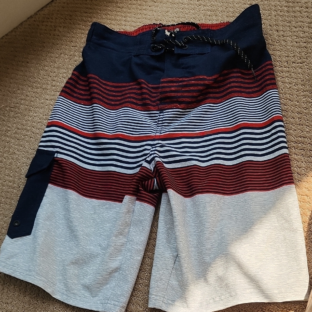 First Wave Blue and Red Board Shorts Quick-Dry Swimwear